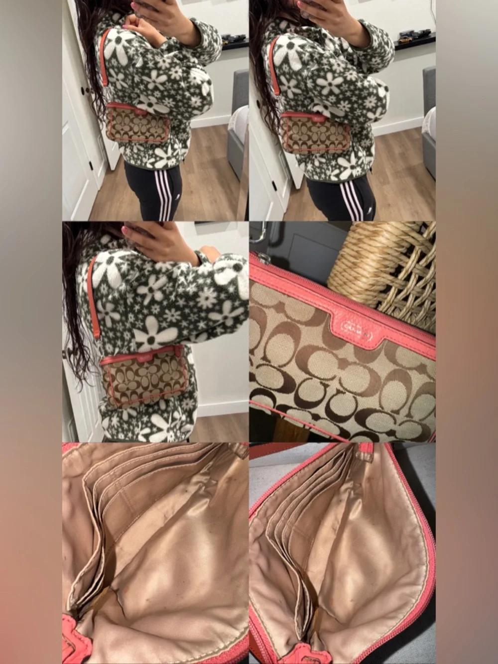 Coach Monogran Canvas Leather Pink Mini Shoulder Bag Wristlet Y2K VTG Designer - Picture 14 of 17